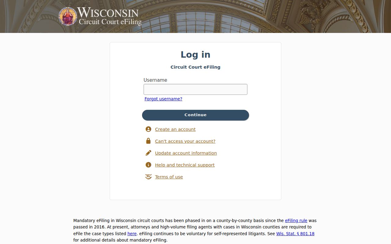 Wisconsin eCourts account sign-in for electronic filing