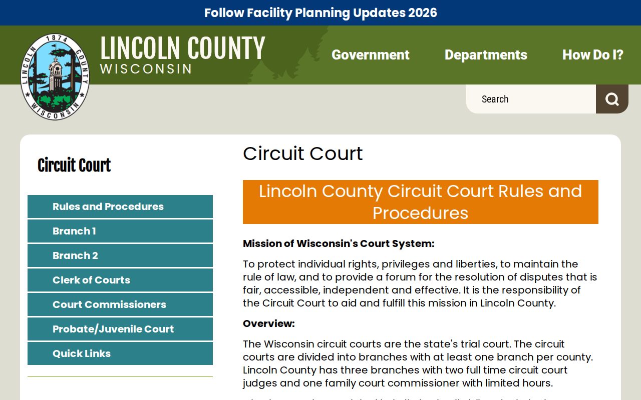 Lincoln County court dates and Circuit Court branch information