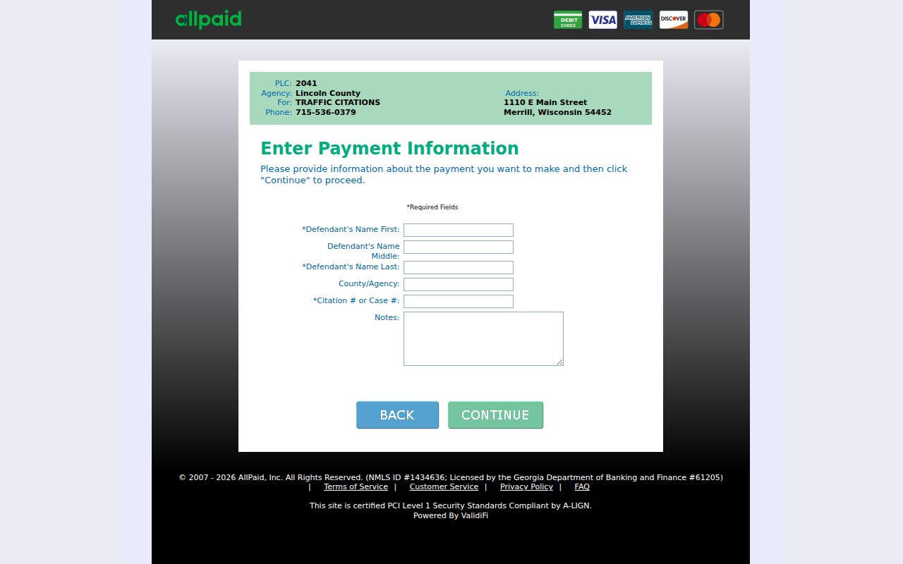 Lincoln County GovPayNow traffic payment interface with PLC 2041