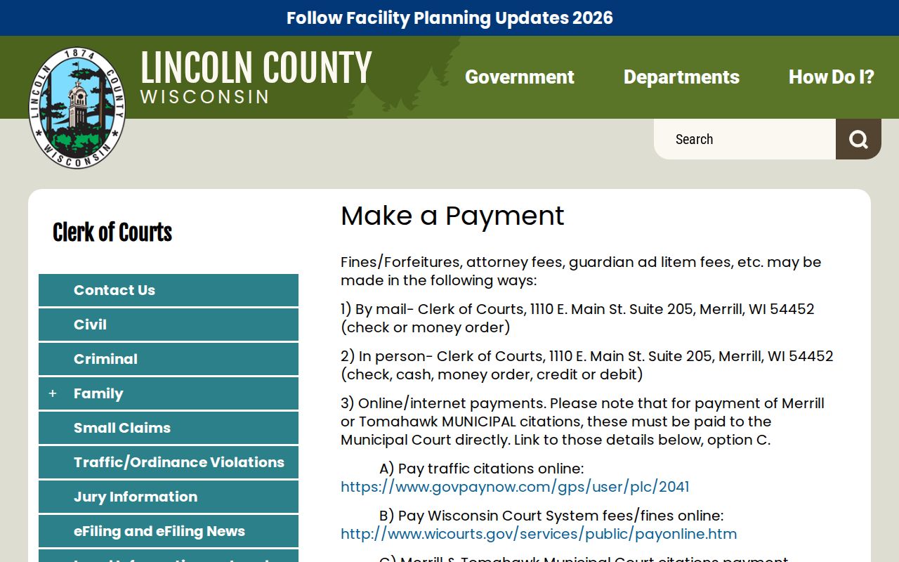 Lincoln County court payment routes for traffic tickets