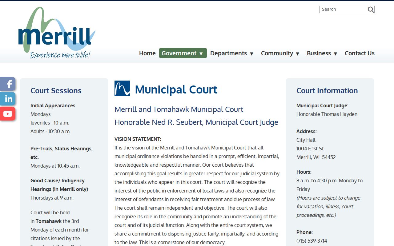 Joint Merrill and Tomahawk Municipal Court schedule and contact information