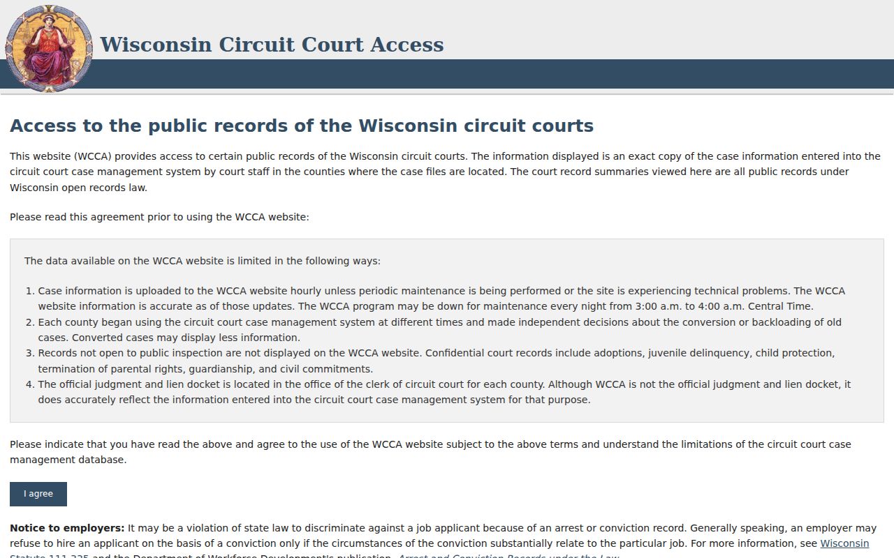 Lincoln County court docket WCCA search interface